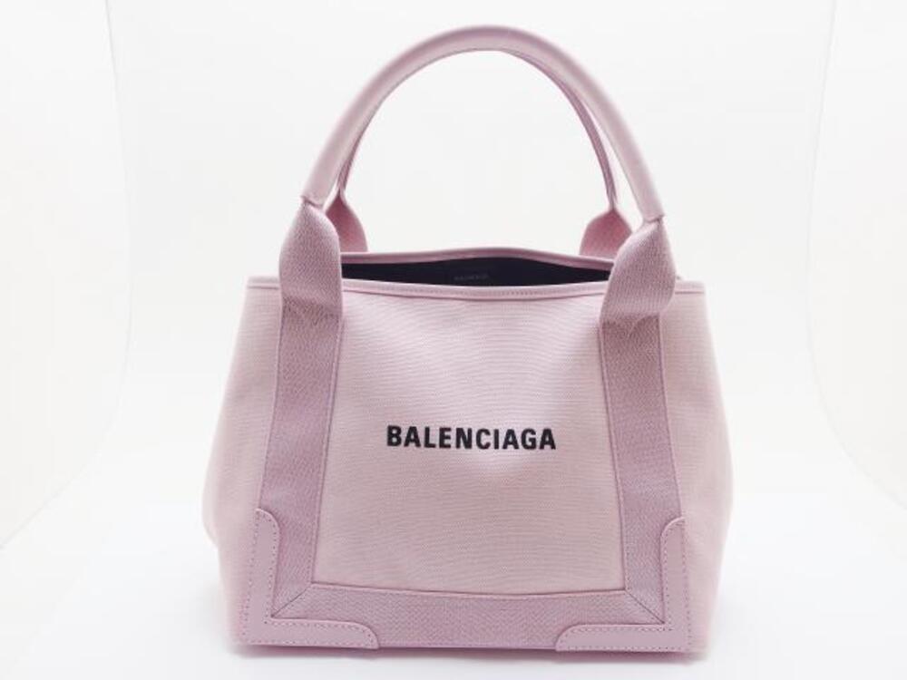 Balenciaga Tote Bag Navy Blue Cabas Canvas Pink